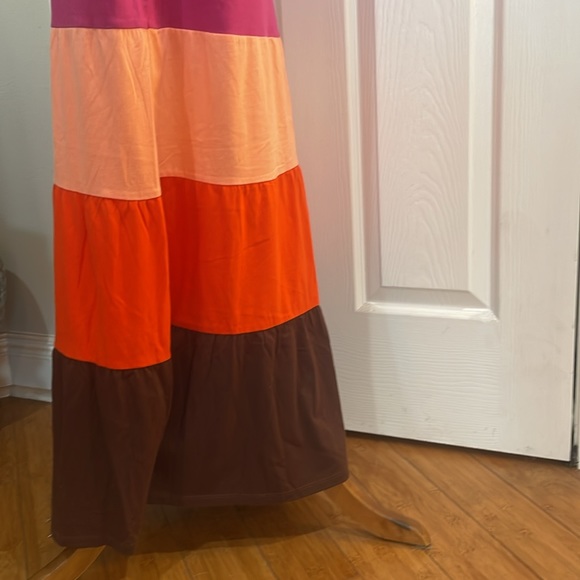 Roxy Maxi sun dress long halter style summer color block pink brown women size M - Picture 12 of 16